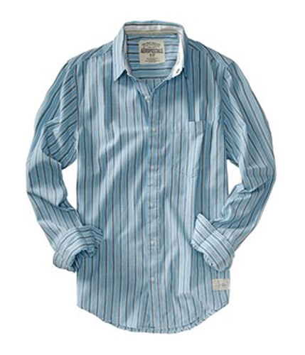 Aeropostale Mens Stripe Pocket Button Up Shirt brookblue M