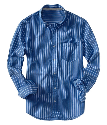 Aeropostale Mens Stripe Long Sleeve Button Up Shirt blue S