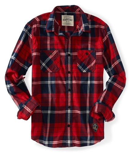 Aeropostale Mens Long Sleeve Patch Plaid Woven Button Up Shirt 692 S