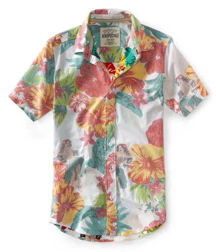 Aeropostale Mens Stripe Ss Hawiian Floral Down Button Up Shirt 102 L