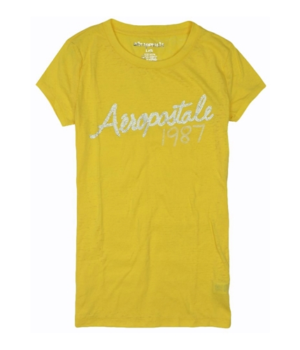 Aeropostale Womens Rhinestone 1987 Graphic T-Shirt sunshineyellow L