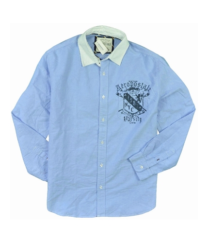 Aeropostale Mens 1987 Nyc Casual Down Button Up Shirt bluedu S