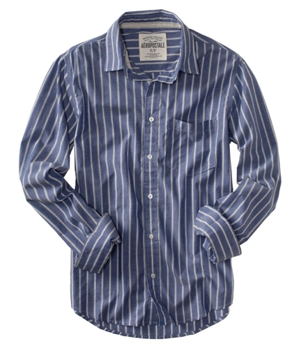 Aeropostale Mens Stripe Pocket Button Up Shirt blue S