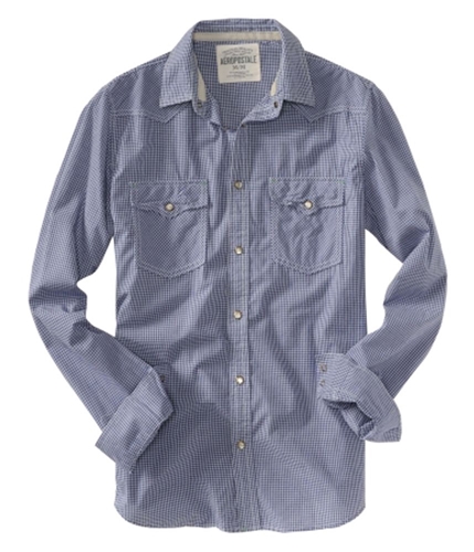 Aeropostale Mens Checked Snap Button Up Shirt blue S