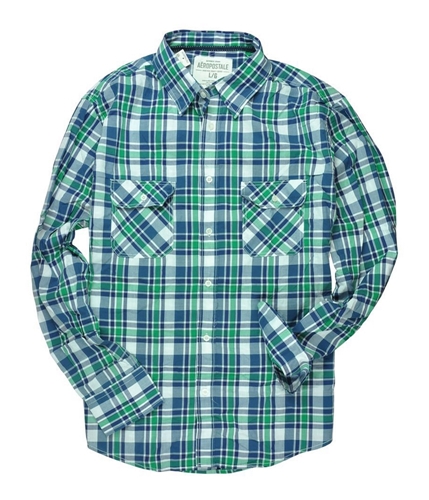 Aeropostale Mens Casual Down Plaid Light Weight Button Up Shirt green S