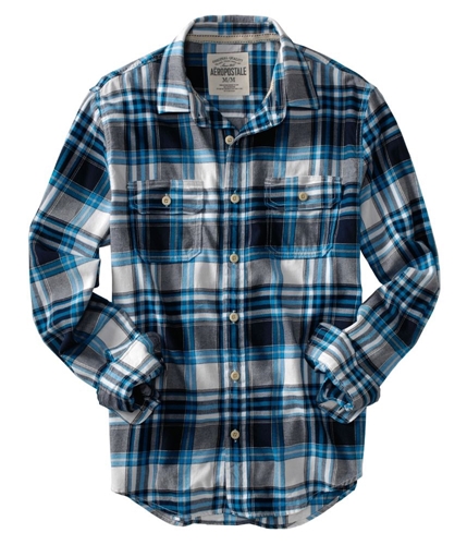 Aeropostale Mens Flannel Down Embroidered A87 Button Up Shirt ltblue L