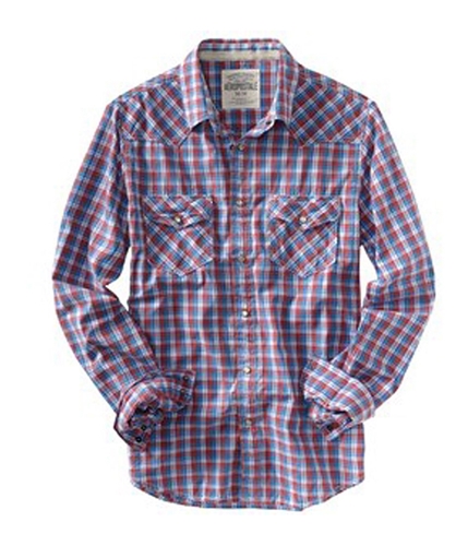 Aeropostale Mens Plaid Snap Button Up Shirt red S