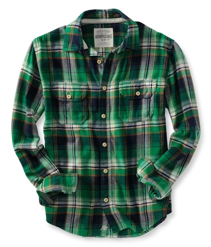 Aeropostale Mens Down Pocket Long Sleeve Flannel Button Up Shirt green S