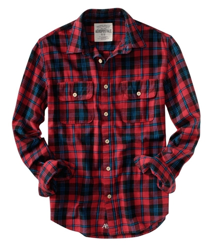 Aeropostale Mens Down Pocket Long Sleeve Flannel Button Up Shirt red S