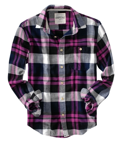 Aeropostale Mens Flannel Down Embroidered A87 Button Up Shirt pinkbl S