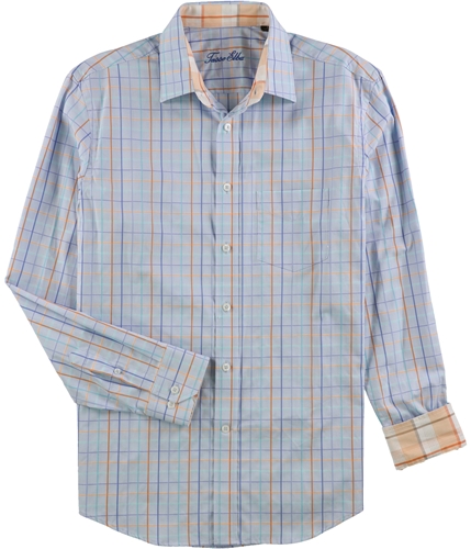 Tasso Elba Mens Checkered Button Up Shirt turqcombo S