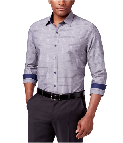 Tasso Elba Mens Minimal Plaid Button Up Dress Shirt greycombo 17.5