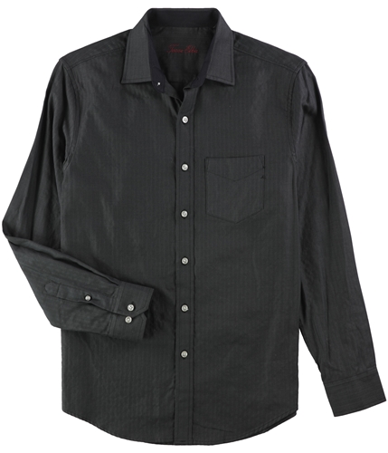 Tasso Elba Mens Herringbone Button Up Shirt blackcombo S