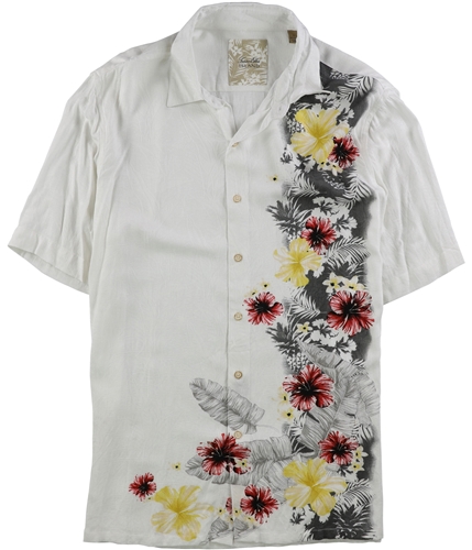 Tasso Elba Mens Hawaiian Button Up Shirt whitecombo L