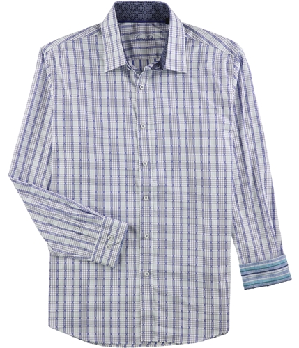 Tasso Elba Mens Grid Button Up Dress Shirt bluecombo 17.5