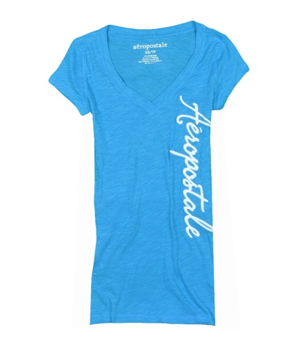 Aeropostale Womens Embroidered V-neck Graphic T-Shirt belizeblue XS