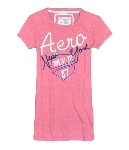 Aeropostale Womens Embroidered M.v.p 87 Graphic T-Shirt pinkdawn S