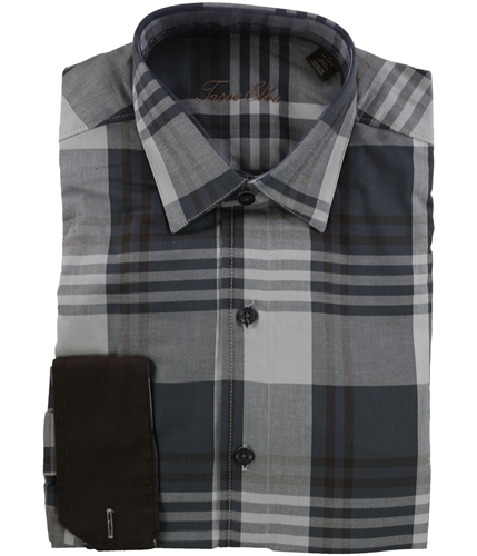 Tasso Elba Mens Plaid LS Button Up Shirt greycombo S