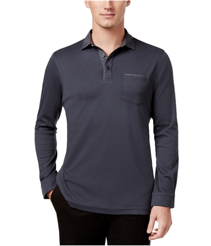 Tasso Elba Mens Contrast Long Sleeve Rugby Polo Shirt darklead M