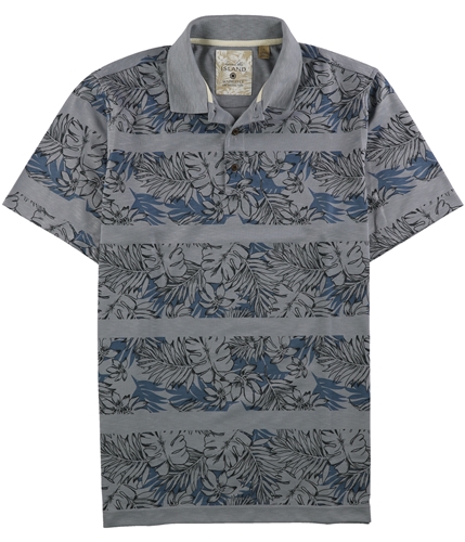 Tasso Elba Mens Floral Striped Rugby Polo Shirt grey S