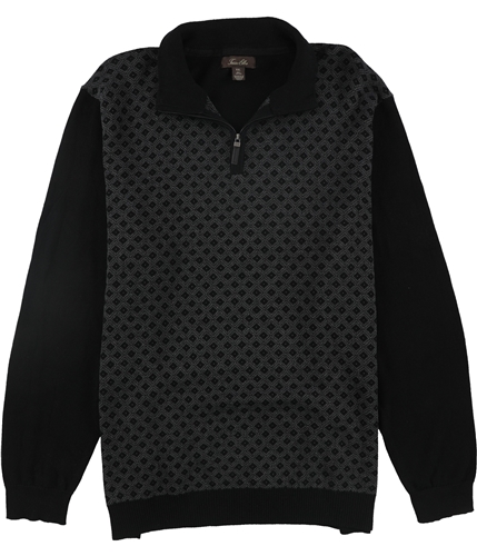 Tasso Elba Mens Patterned Quarter Zip Knit Sweater blackcombo S