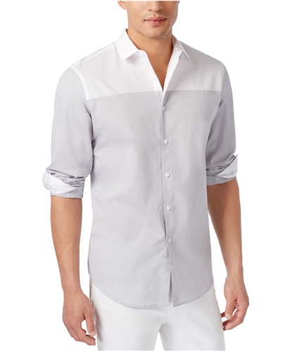I-N-C Mens Colorblocked Button Up Shirt lightgrey XL