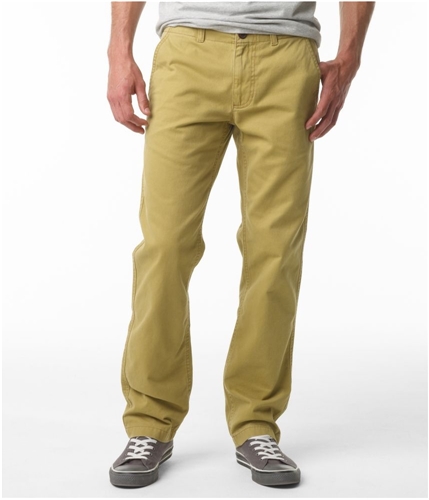 Aeropostale Mens Solid Flat Front Casual Trouser Pants cowboytan 28x30