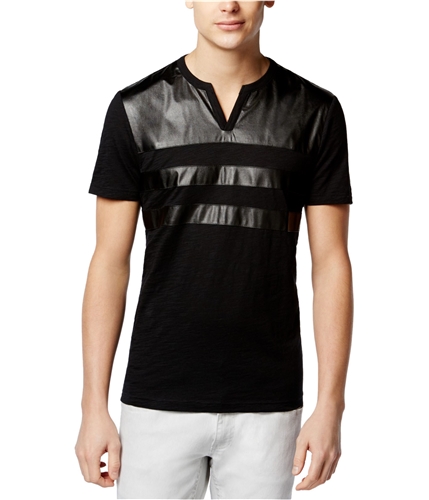 I-N-C Mens Faux Leather Trim Basic T-Shirt black XL