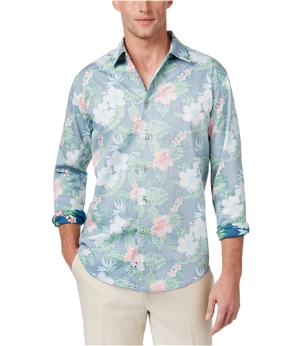 Tasso Elba Mens Floral Button Up Shirt bluecombo S