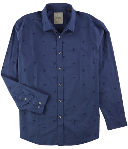 Tasso Elba Mens Embroidered Palm Tree Button Up Shirt bluecombo XL
