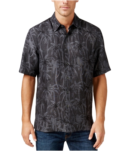 Tasso Elba Mens Palm Tree Island Button Up Shirt blackcombo XL