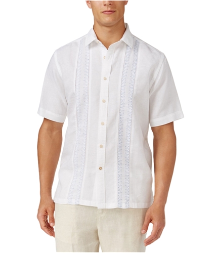 Tasso Elba Mens Embroidered Button Up Shirt whitecombo M