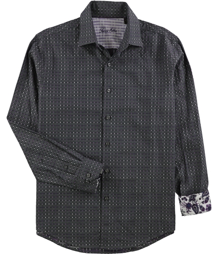 Tasso Elba Mens Contrasting Grid Button Up Shirt coalcombo S