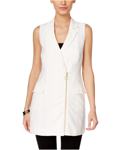 I-N-C Womens Asymmetrical-Zip Fashion Vest brightwhite L