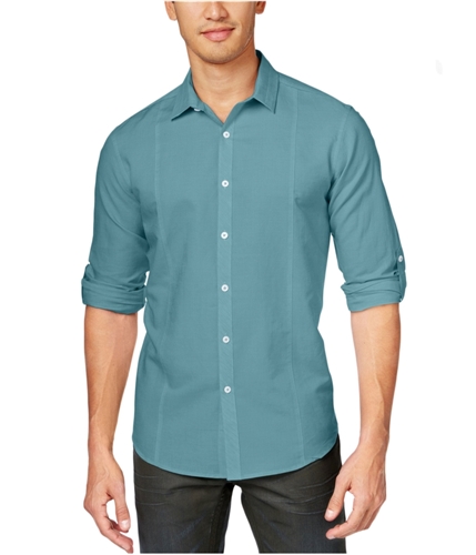 I-N-C Mens Cason Linen Button Up Shirt lightaqua L