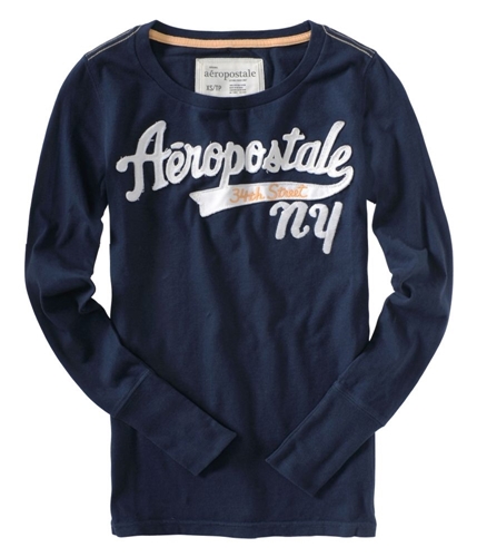 Aeropostale Womens Long Sleeve Embroidered Graphic T-Shirt navyblue M