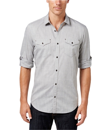 I-N-C Mens Long Sleeve Button Up Shirt greyskies XL