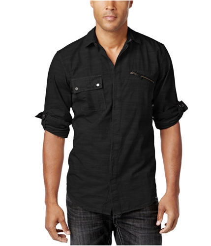 I-N-C Mens Rango Roll-Tab Button Up Shirt deepblack S