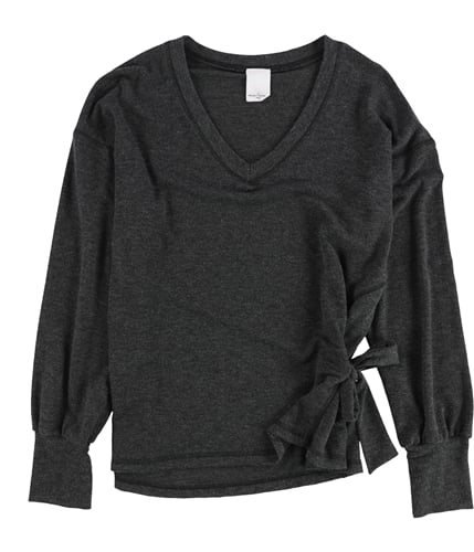 Project Social T Womens Side Tie Long Sleeve Pullover Sweater charcoal S