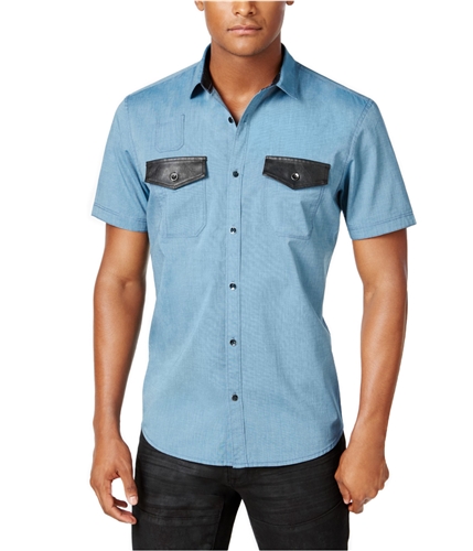 I-N-C Mens Multi-Pocket Button Up Shirt bluejewel S