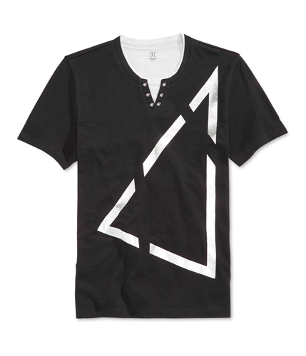 I-N-C Mens Layered Split Neck Graphic T-Shirt deepblack S