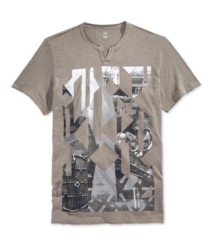 I-N-C Mens Split Neck Graphic T-Shirt taupetone M