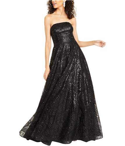 Say Yes to the Prom Womens Sequined Strapless Strapless Prom Dress black 0