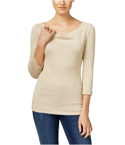I-N-C Womens Knit Pullover Blouse gold M