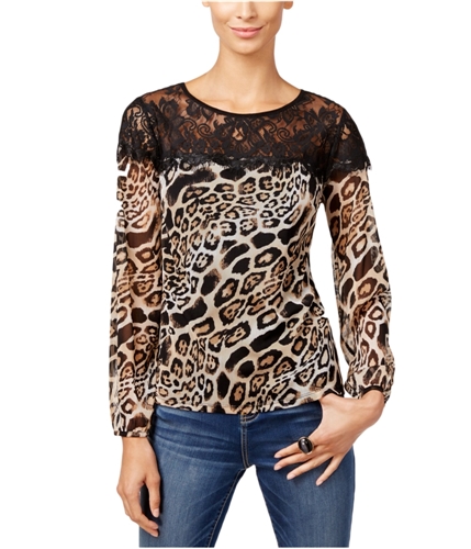 I-N-C Womens Lace Pullover Blouse leopardwave S