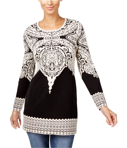 I-N-C Womens Jacquard Tunic Sweater deepblack XS