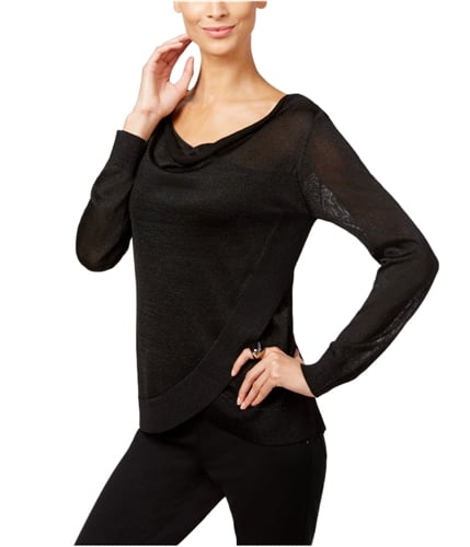 I-N-C Womens Metallic Pullover Blouse deepblack XS