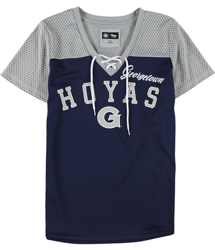 G-III Sports Womens Hoyas Mesh Lace-Up Graphic T-Shirt geo M