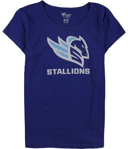 G-III Sports Womens Distressed Stallions Logo Graphic T-Shirt blue XL