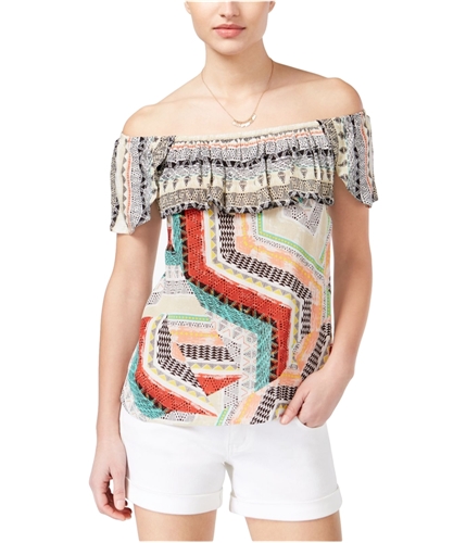 American Rag Womens Printed Off-The-Shoulder Pullover Blouse alhambra XXS